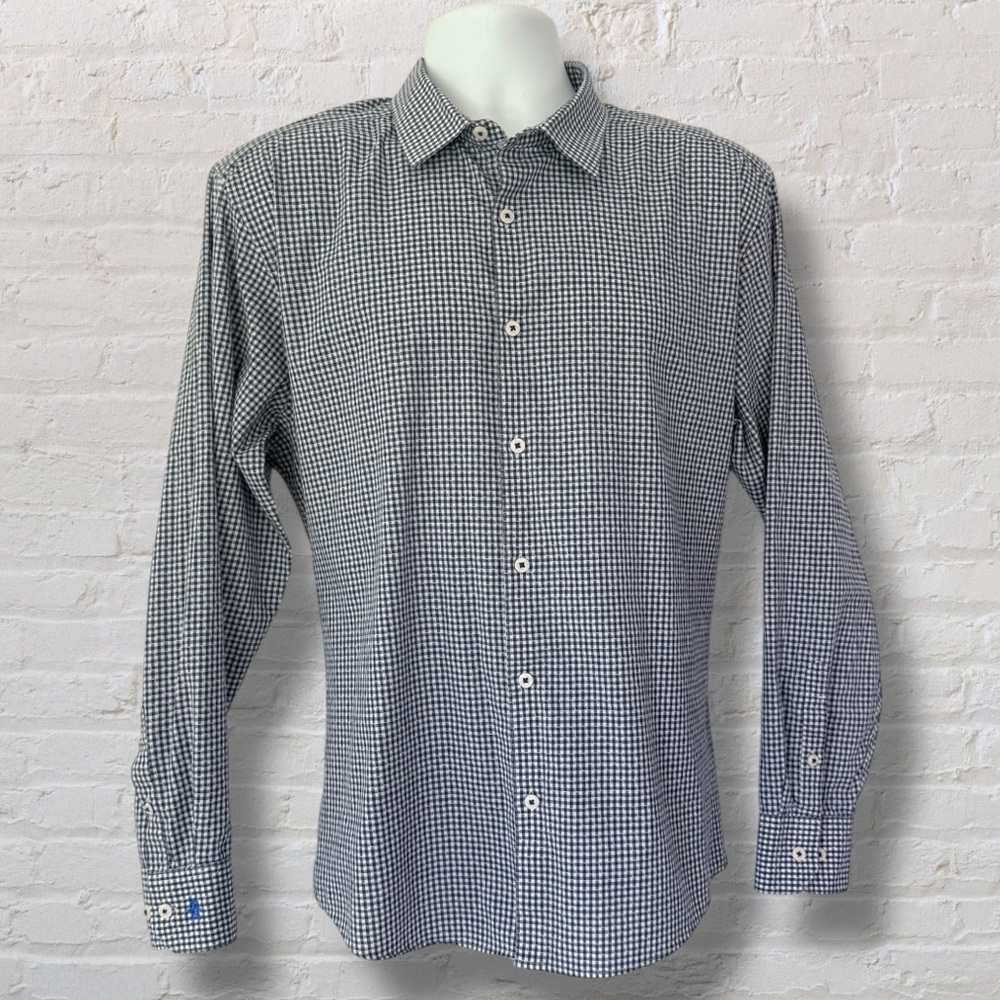 Sharp, timeless Original Penguin button-down in a navy and white gingham check.